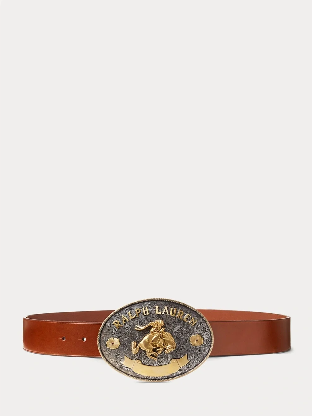 Ralph Lauren Rodeo-Buckle Vachetta Leather Wide Belt